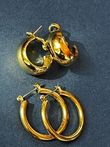 Lot of Tubular Goldtone &amp; Thick Small Hoop Earrings for Pierced Ears – t... - £10.37 GBP
