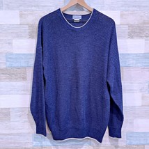 Bullock &amp; Jones Scotland Made Tipped Open Knit Sweater Blue Linen Mens M... - $98.99