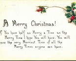 Holly Bough Poem Have a Merry Time A Merry Christmas 1916 DB Postcard  - £3.07 GBP