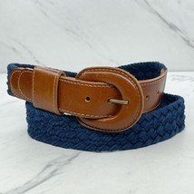 Vintage Blue Braided Woven Belt with Brown Trim Size Small S Womens - £13.23 GBP