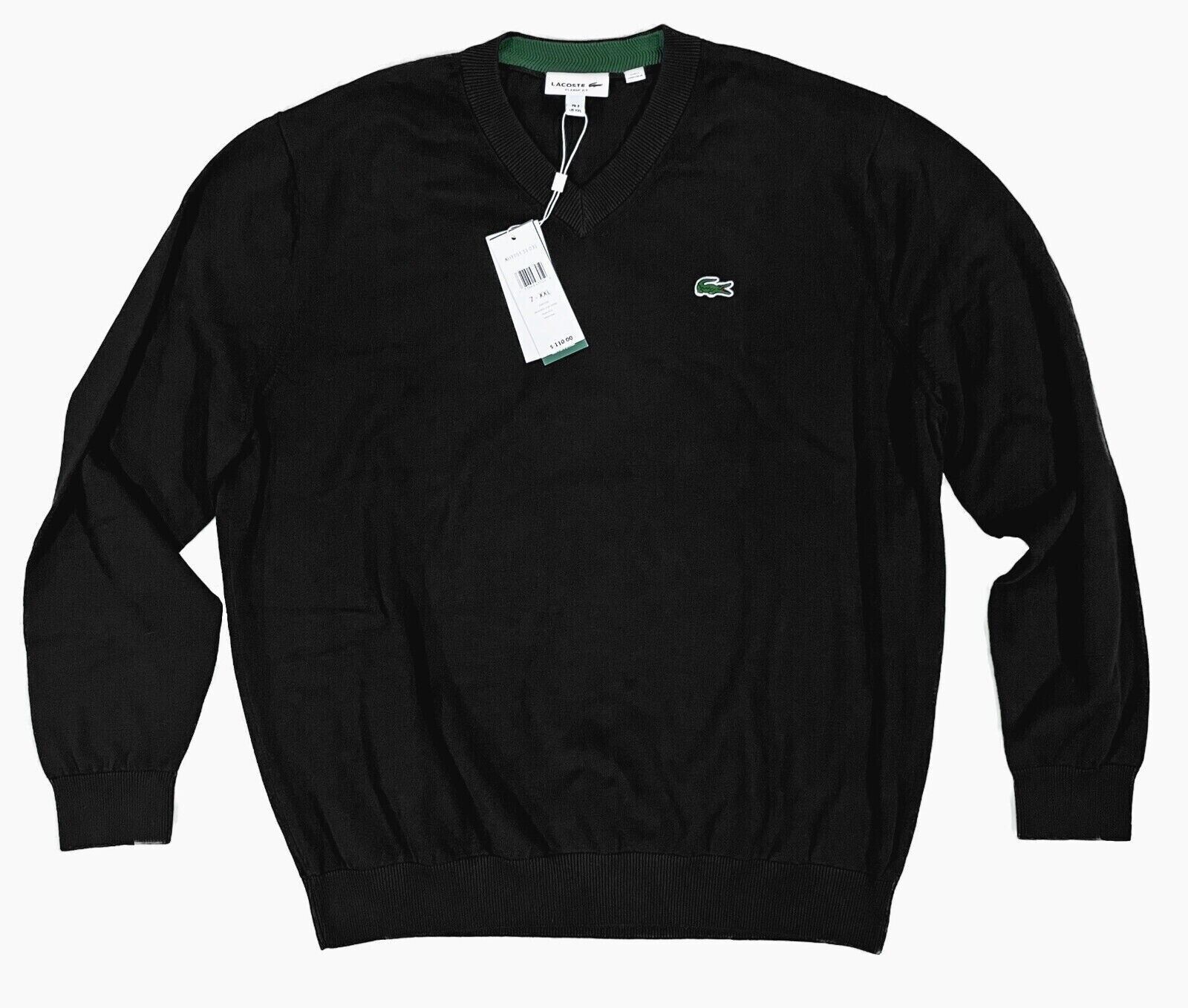 Lacoste Long Sleeve Regular Fit V-neck 100% Organic Cotton Sweater MENS BLACK