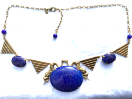 Sadie Green Dragons Lapis Lazuli Simulated Necklace ART DECO DESIGN - $69.93