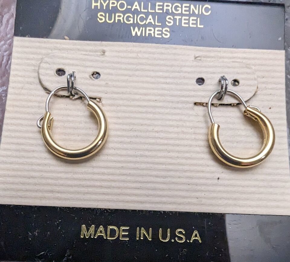 Vintage 1/2 in Gold Tone Pierced Earrings Hoop New Hypoallergenic Surgic... - $8.91