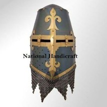 CRUSADER GREAT HELMET King Helmet With Brass And Chain Mail costumes - £131.47 GBP