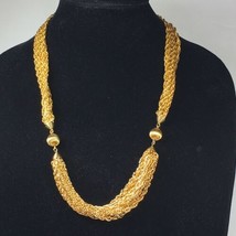 Vintage Multi-strand Gold-tone Chain Necklace Textured Station Beads 24&quot; - £17.23 GBP