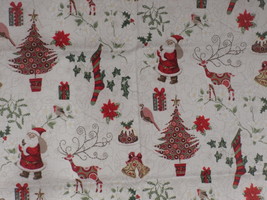 Hancock Holiday Fabric 1 Yd Remnant Santa, Reindeer, Trees, Bells, Birds - £6.28 GBP