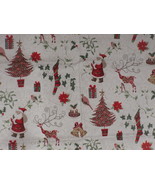 Hancock Holiday Fabric 1 Yd Remnant Santa, Reindeer, Trees, Bells, Birds - $7.95