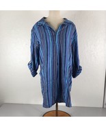 For Cynthia Woman 2X Pullover Blouse Roll-Tab Sleeves Blue Aqua Vertical... - $39.59