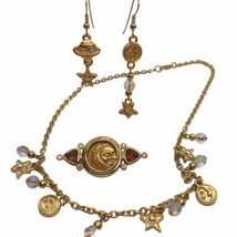 Jesara Vintage Brooch Necklace Earrings Set Celestial Moon Spaceship sta... - £158.26 GBP