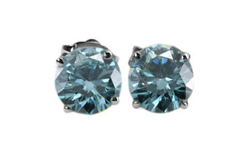 Round Diamond Studs 14k White (1.02 Ct Blue(Irradiated) SI1-VS2(Enhanced) IGL) - £975.13 GBP