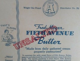 Butter Wrapper Fred Meyer Fifth Avenue 1 Pound LabelOriginal Circa 1940&#39;s NOS - £18.14 GBP