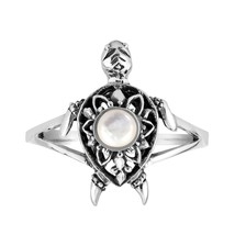 Mandala Ocean&#39;s Spirit Turtle White Mother of Pearl Inlay Sterling Silver Ring-8 - £10.86 GBP