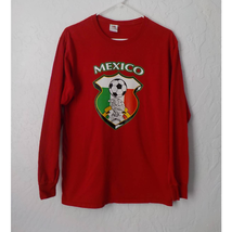 Fruit of the Loom Red Long Sleeve Tshirt Mexico Soccer Graphic Print Men Medium - £11.68 GBP