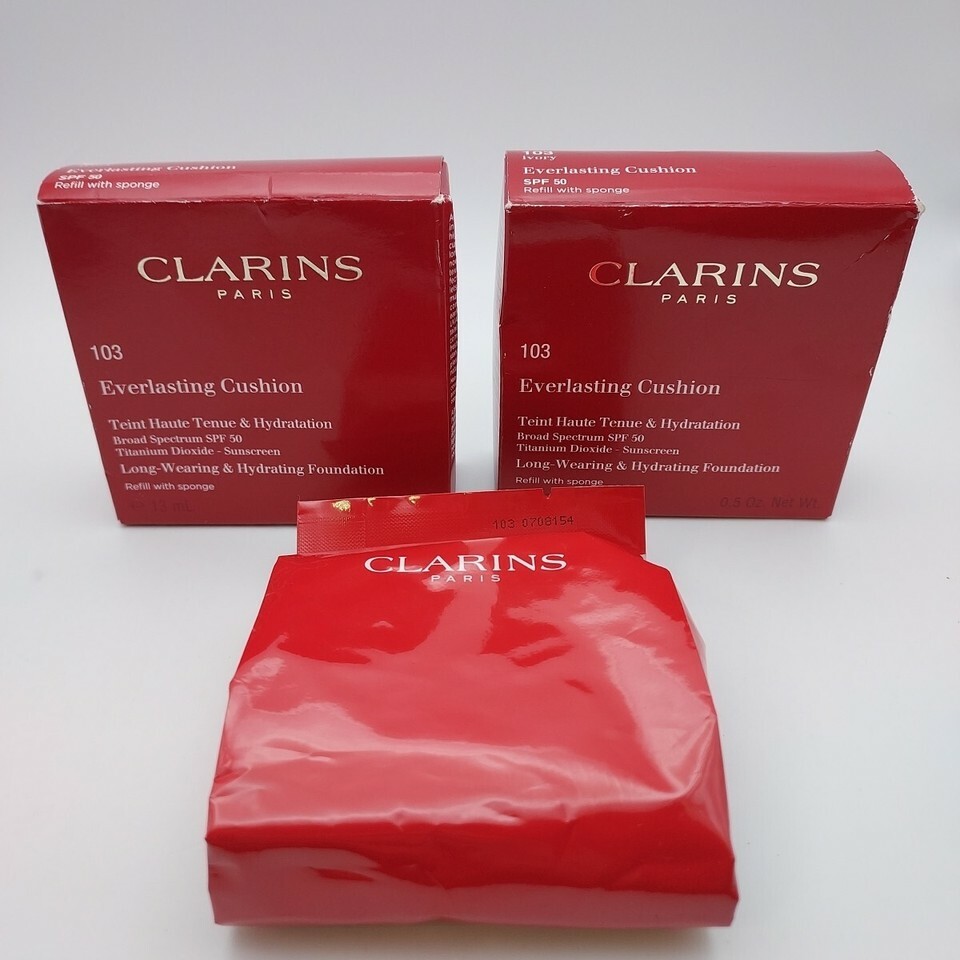 LOT OF 2 Clarins Everlasting Cushion Foundation Refill 103 IVORY SPF 50 ... - $17.81