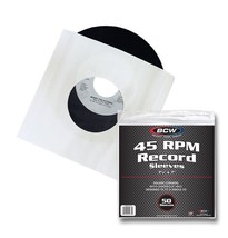 50 Pack BCW Paper Record Sleeves 45 RPM - SQ Corners - With Hole (1-PRS4... - £10.38 GBP