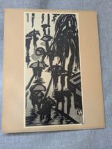 Japanese Chinese Woodblock Print Black White People Umbrella Gihachiro O... - $93.54