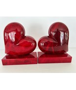 Vintage Volterra Alabaster by Ducceschi Hand Carved Red Heart Book Ends (2) - $1,408.59 MXN