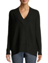 Time And Tru Women&#39;s V Neck Pullover Sweater MEDIUM (8-10) Black Soot New - £15.64 GBP