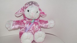 Plush Dandee pink white baby sheep lamb ribbons flowers 14&quot; soft velour toy - £8.75 GBP
