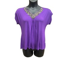 Apt 9 Purple with Silver Beaded Applique V Neck Shirt Size XL - £11.93 GBP
