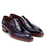 Paul Parkman Mens Shoes Purple Loafer Norwegian Welted Leather Handmade ... - $14,461.81 MXN