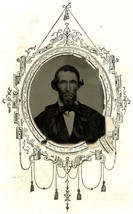 Circa 1860&#39;S Cdv Cartouche Tintype Featuring Rugged Older Man Beard Suit &amp; Tie - £13.32 GBP
