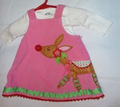 Mud Pie Mudpie Baby Girl Corduroy Cord Hot Pink Jumper Dress Reindeer Xmas 0-6 - £12.65 GBP