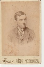 1800s Victorian Cabinet Card Photograph Portrait Young Man Lease PA 4.25&quot;x6.5&quot; - £10.09 GBP