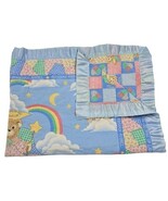 Handmade Guardian Angel Teddy Bear Quilted Baby Blanket Blue Rainbow Moo... - $1,364.06 MXN