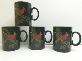 4 Otagiri Red Cardinal VTG 3.75&quot; Dodecagon Black Coffee Tea Mugs Gibson ... - $38.28