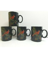 4 Otagiri Red Cardinal VTG 3.75&quot; Dodecagon Black Coffee Tea Mugs Gibson ... - £30.15 GBP