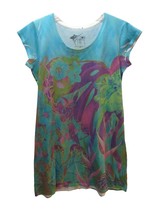 Guy Harvey blue purple green floral tropical t shirt dress women large L - $14.84