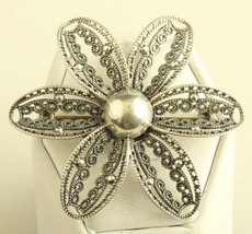 Vintage Sterling Silver Filigree Daisy Flower Curlicue Brooch Pin Beau Signed - £27.25 GBP