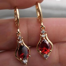Vintage  Gold Plated Waterdrop Red Garnet Dangle Earrings For Woman Girl CZ Ston - £10.50 GBP