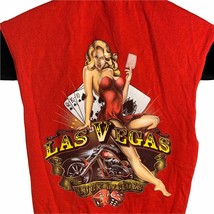 Las Vegas Pin Up Motorcycle Muscle Shirt S Red Crewneck Sleeveless Graphic - $18.50
