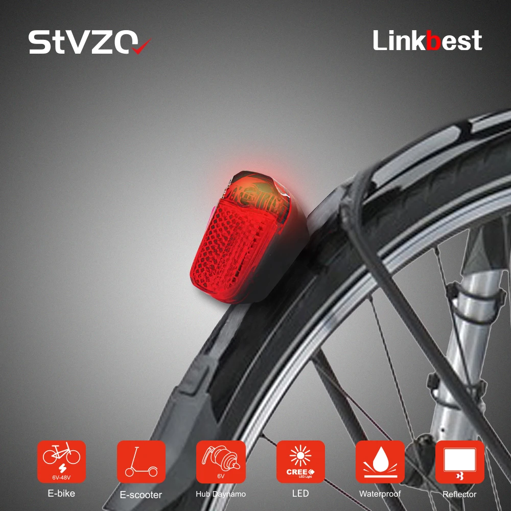 Linkbest Taillight LED Bicycle Light Waterproof Hub Dynamo Ebike MTB Rear Light - £14.59 GBP