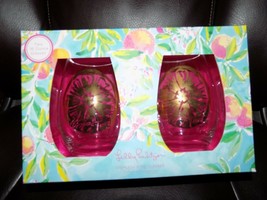 Lilly Pulitzer Stemless Wine Glasses - Fresh Squeezed With A Twist NEW - £26.78 GBP