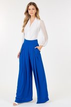 High Waist Wide Leg Royal Blue Casual Loose Fit Palazzo Long Pants with ... - £22.98 GBP