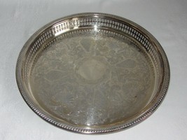 Newport Silverplate Round Serving Tray YB166 Vintage Pierced edge 13&quot; - $26.72