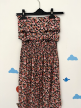 Japanese style Summer Dress Multi colored roses pink Size S sleeveless tiered - £2.40 GBP