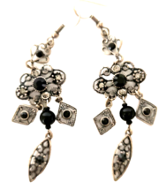 Women's Fashion Earrings Marcasite Black Onyx Clear Crystals Victorian Style - £7.59 GBP