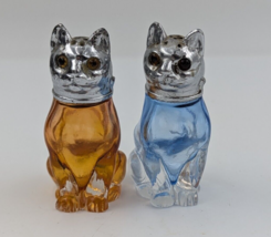 Vintage Cat Salt pepper Shakers Metal Depression Glass Eyed Rare HTF - READ image 2