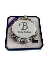 Bella Perlina Slide Charm Bracelet Silver Tone Faux Pearl Love Laugh Dream Live - £14.70 GBP