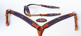 Horse Show Tack Bridle Western Leather Headstall Purple 8374A - £59.31 GBP