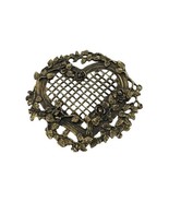 1987 Metzke Candle Cover Heart Mesh Ornate Plaque w Roses Gold Metal USA... - $14.84