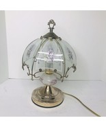 Vintage Brass Glass Panel Floral Touch Lamp 14” Tested / Working Made In... - £34.32 GBP