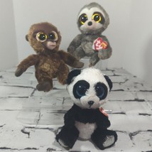 Ty Beanie Boos Lot of 3 Plush Panda Bamboo Monkey Chessie Sloth Dangler  - £14.24 GBP