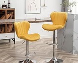 Roundhill Furniture Ellston Velvet Adjustable Swivel Barstools in Yellow... - $213.99