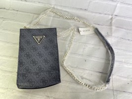 Guess Black Gray Signature Monogram Logo Small Crossbody Bag Pouch Chain Strap - £41.07 GBP