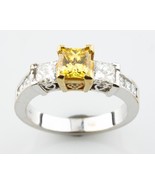 Fancy Yellow 1.30 carat Princess Cut Diamond 3 Stone 18k Gold Engagement... - $12,009.98 CAD